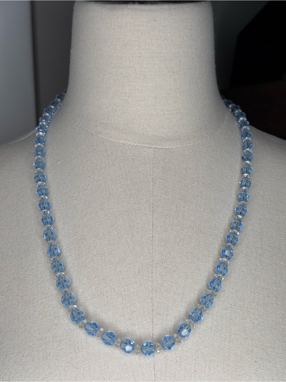 Sky Blue Faceted Bead Necklace - Vintage EUC